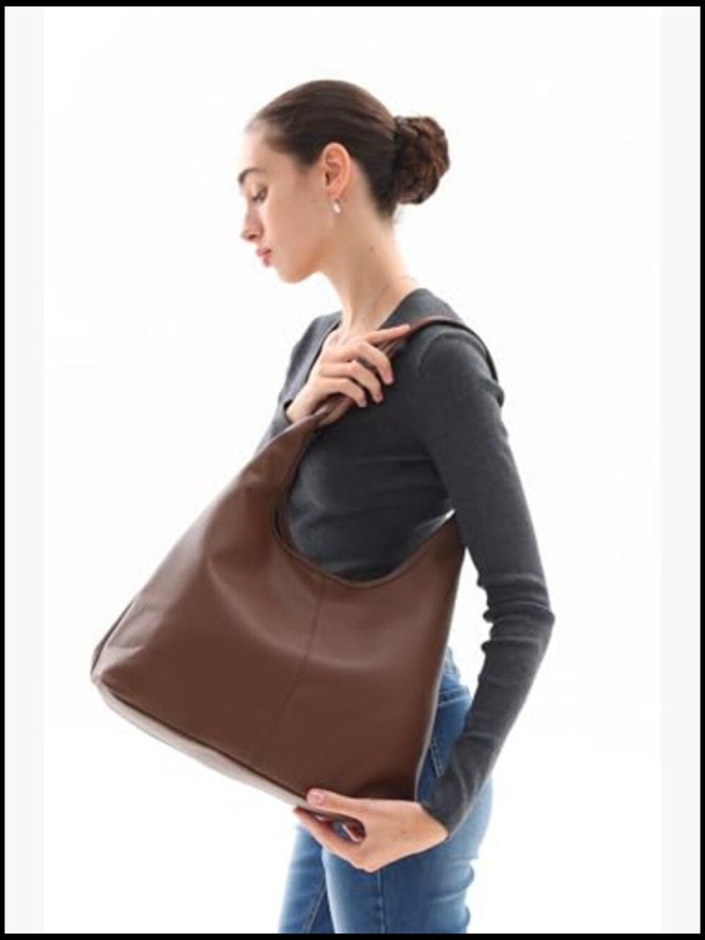 Faux Suede Hobo Bag Slouchy Shoulder Tote Large Capacity Office Daily - Picture 3 of 5